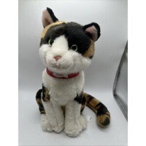 2013 Toys R Us FAO Schwarz 11" Calico Cat Green Eyes Stuffed Animal Red Collar